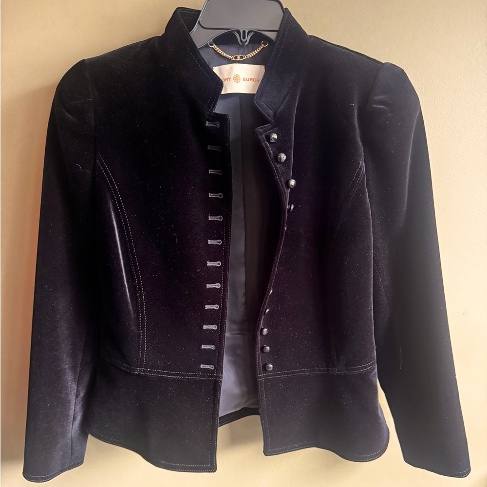 Tory Burch Black Velvet Military Blazer Jacket